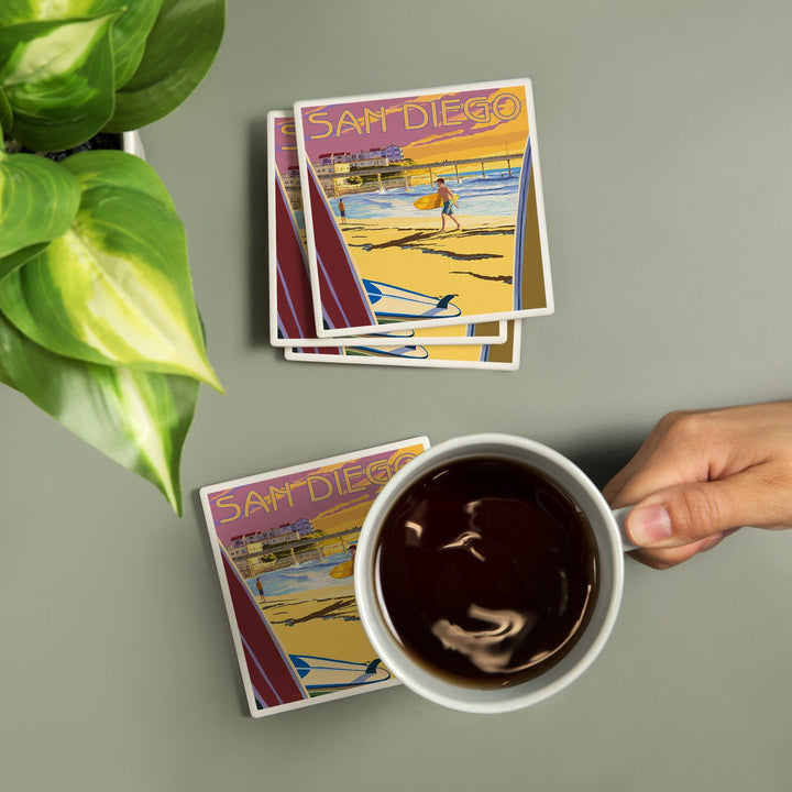 San Diego, California, Beach and Pier, Coasters Coasters Lantern Press 