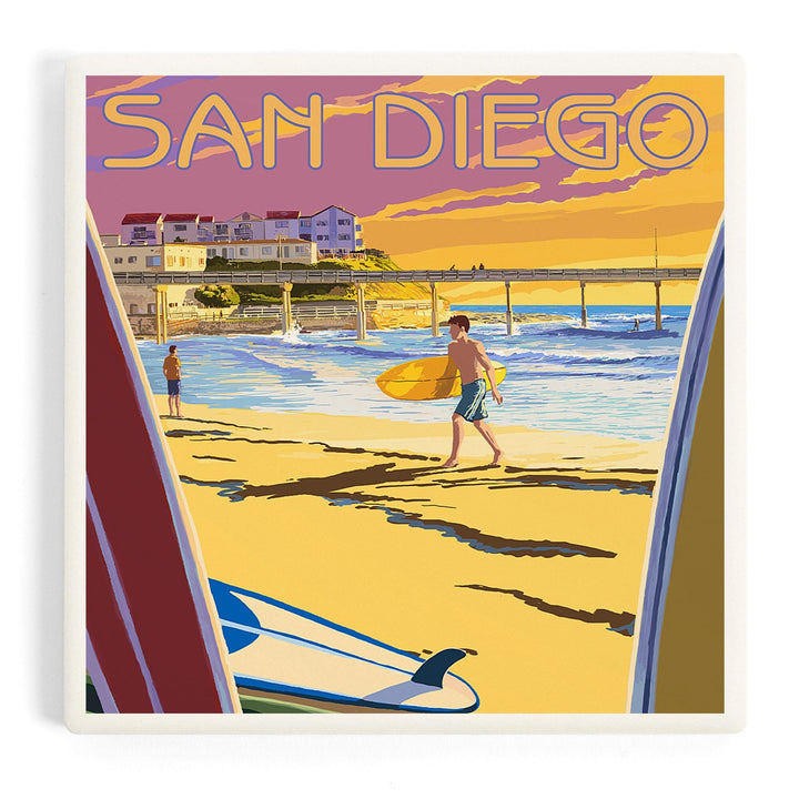 San Diego, California, Beach and Pier, Coasters Coasters Lantern Press 
