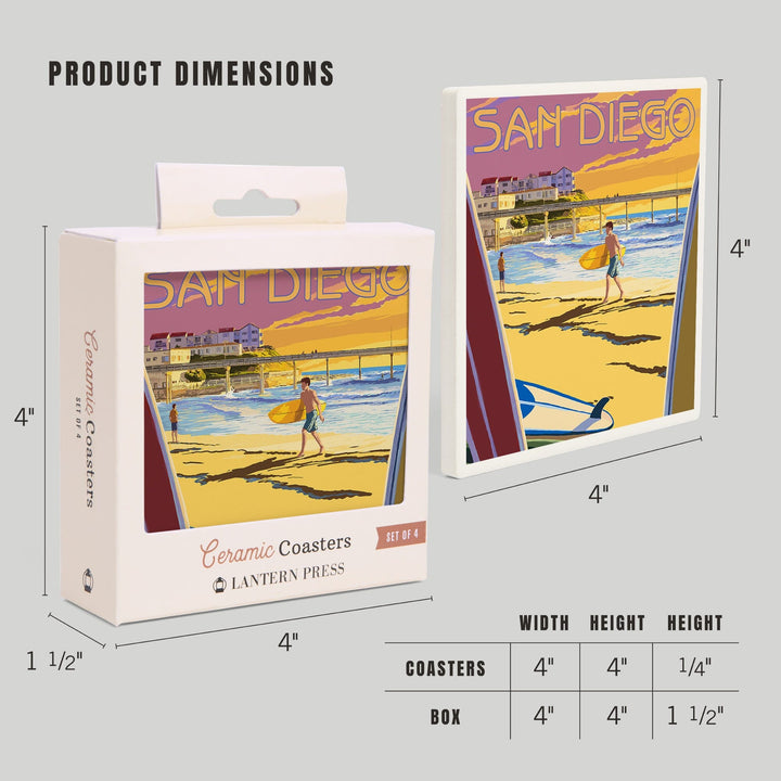 San Diego, California, Beach and Pier, Coasters Coasters Lantern Press 