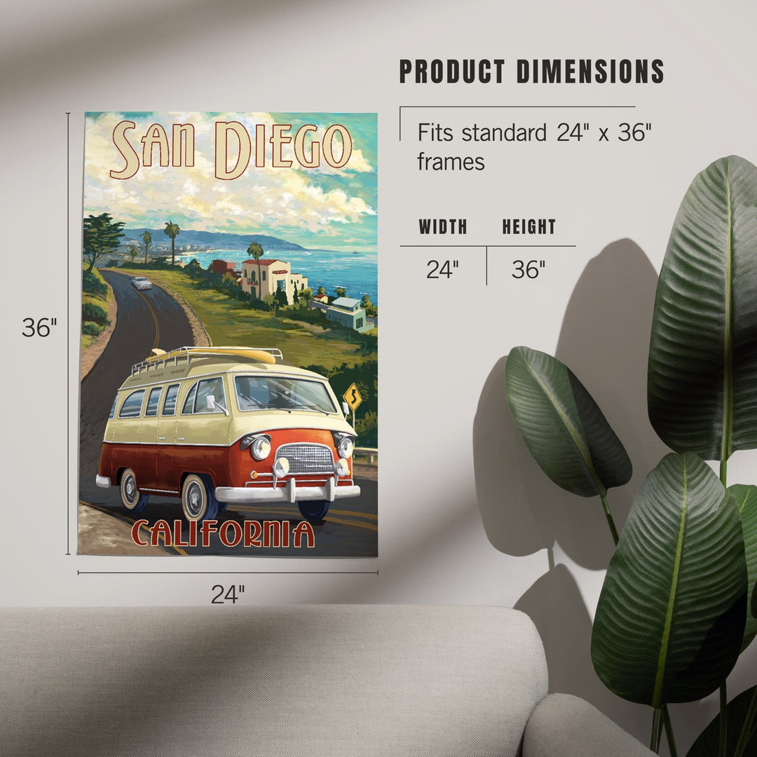 San Diego, California, Camper Van, Art & Giclee Prints Art Lantern Press 