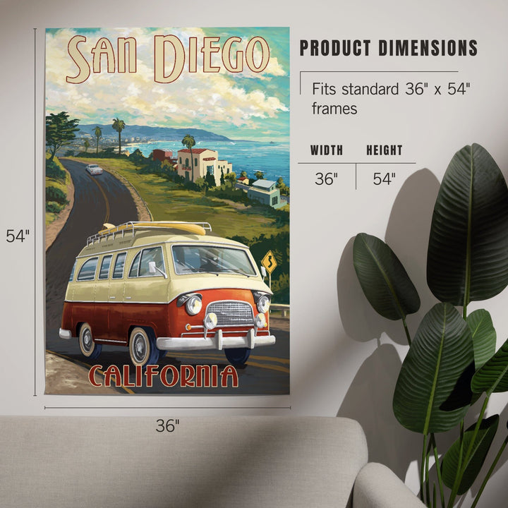 San Diego, California, Camper Van, Art & Giclee Prints Art Lantern Press 