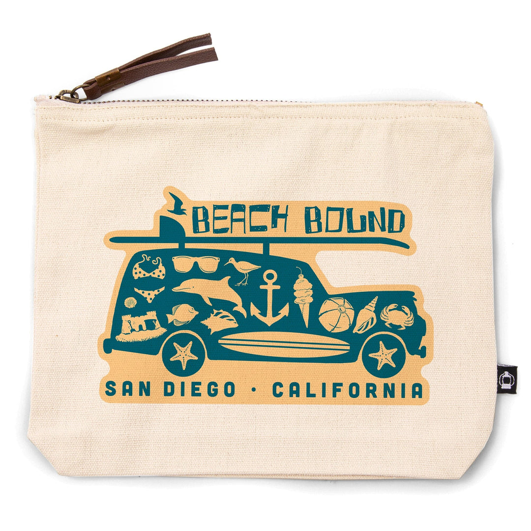 San Diego, California, Coastal Icons,, Organic Cotton Zipper Pouch, Go Bag Go Bag Lantern Press 