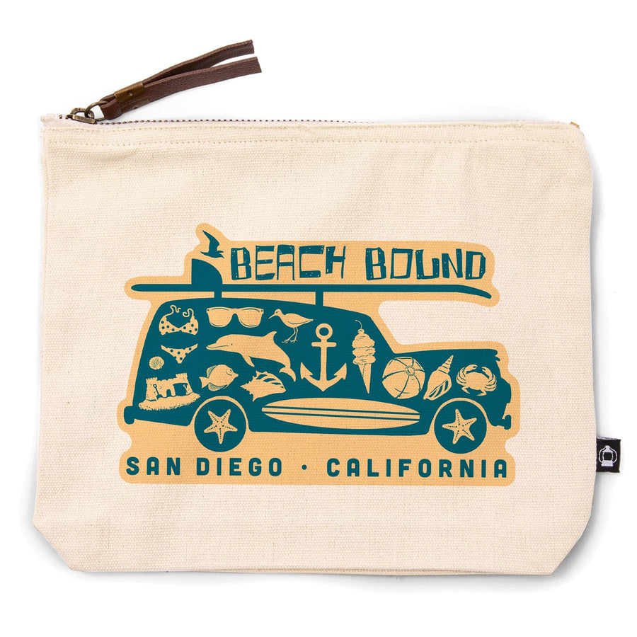 San Diego, California, Coastal Icons,, Organic Cotton Zipper Pouch, Go Bag Go Bag Lantern Press 