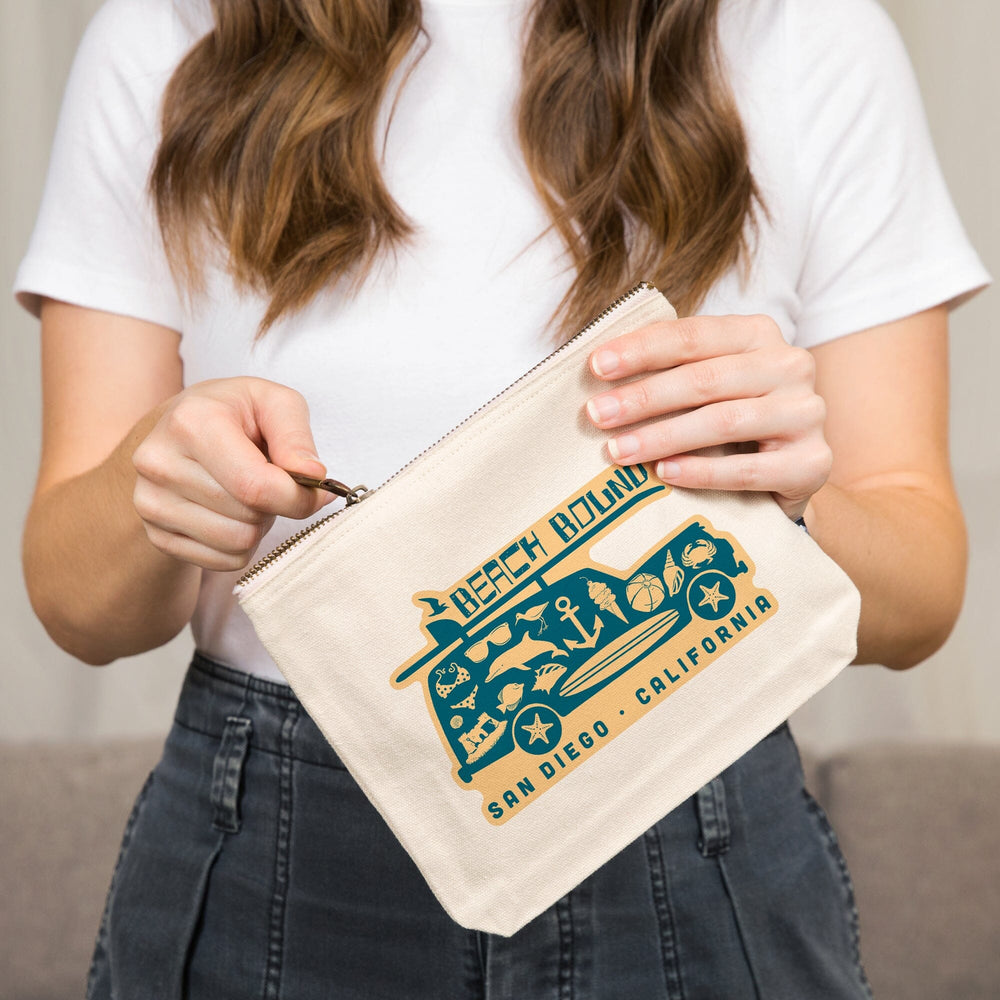 San Diego, California, Coastal Icons,, Organic Cotton Zipper Pouch, Go Bag Go Bag Lantern Press 