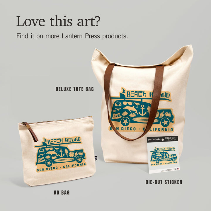 San Diego, California, Coastal Icons,, Organic Cotton Zipper Pouch, Go Bag Go Bag Lantern Press 