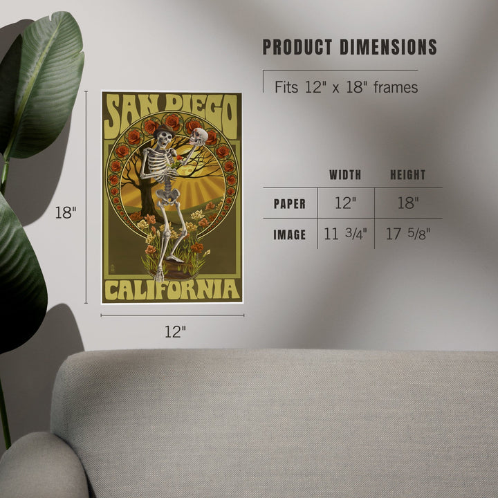 San Diego, California, Day of the Dead, Skeleton Holding Sugar Skull, Art & Giclee Prints Art Lantern Press 