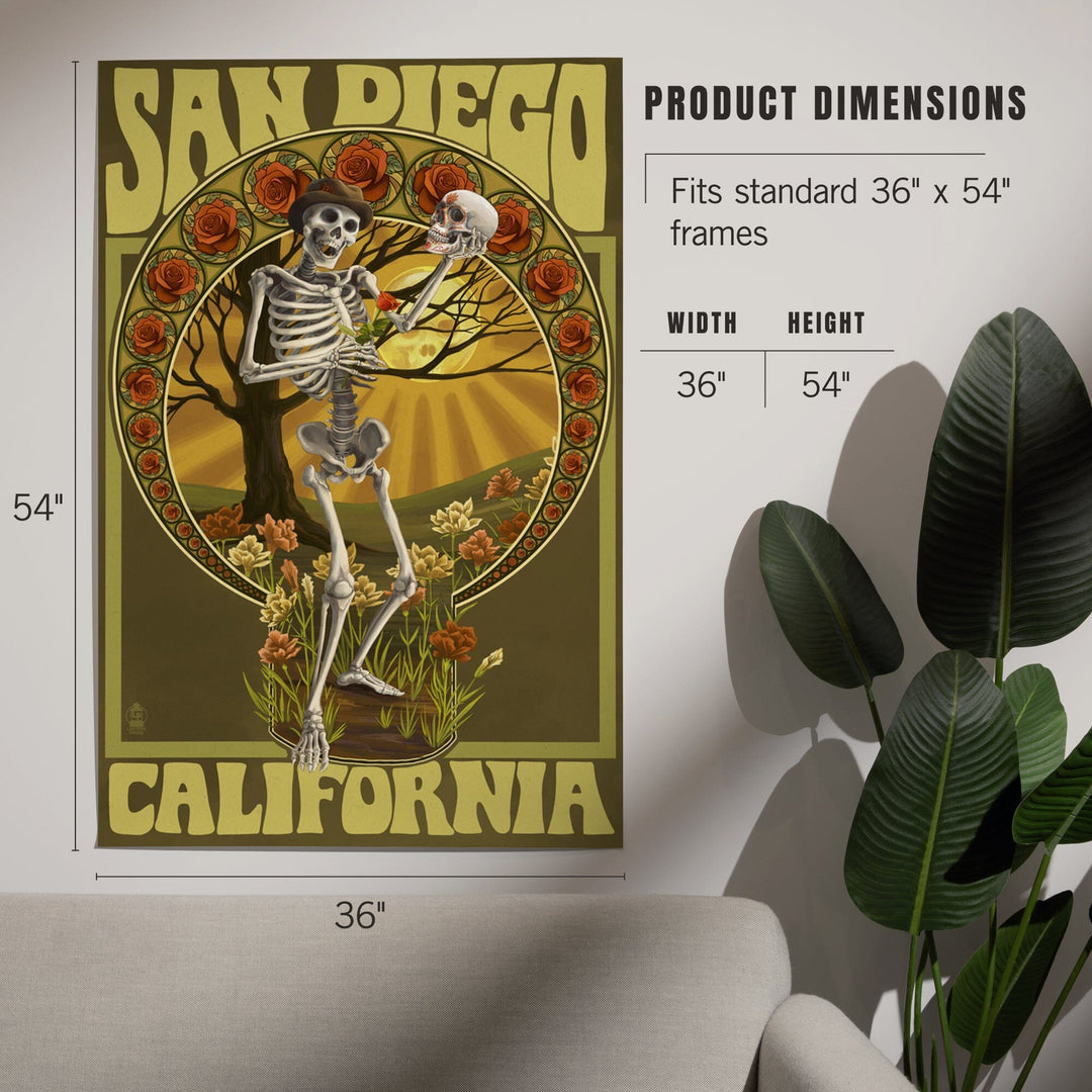 San Diego, California, Day of the Dead, Skeleton Holding Sugar Skull, Art & Giclee Prints Art Lantern Press 