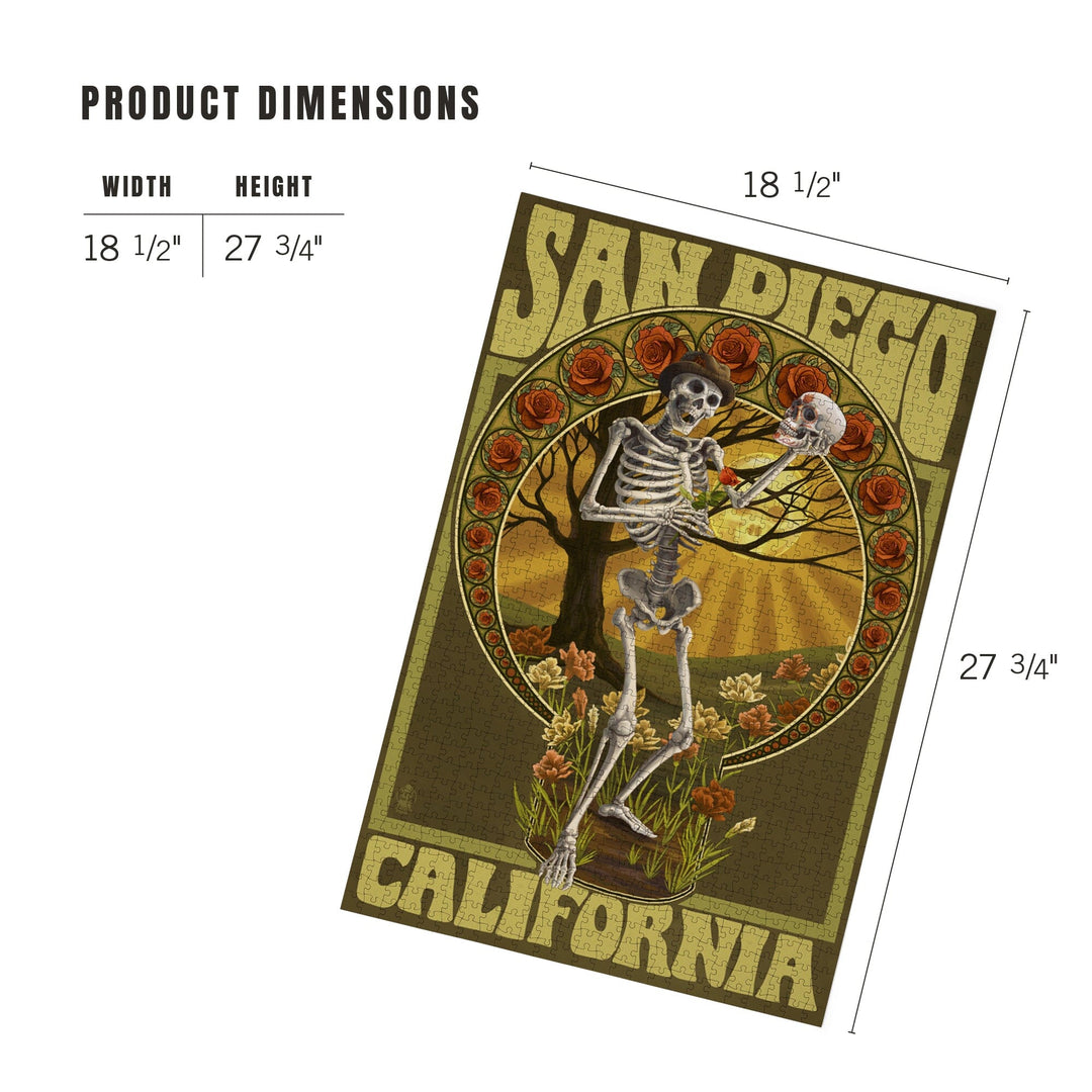 San Diego, California, Day of the Dead, Skeleton Holding Sugar Skull, Jigsaw Puzzle Puzzle Lantern Press 