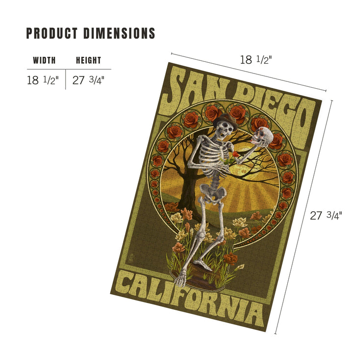 San Diego, California, Day of the Dead, Skeleton Holding Sugar Skull, Jigsaw Puzzle Puzzle Lantern Press 