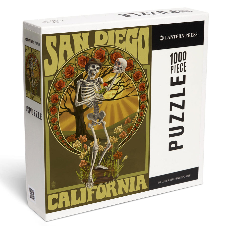 San Diego, California, Day of the Dead, Skeleton Holding Sugar Skull, Jigsaw Puzzle Puzzle Lantern Press 