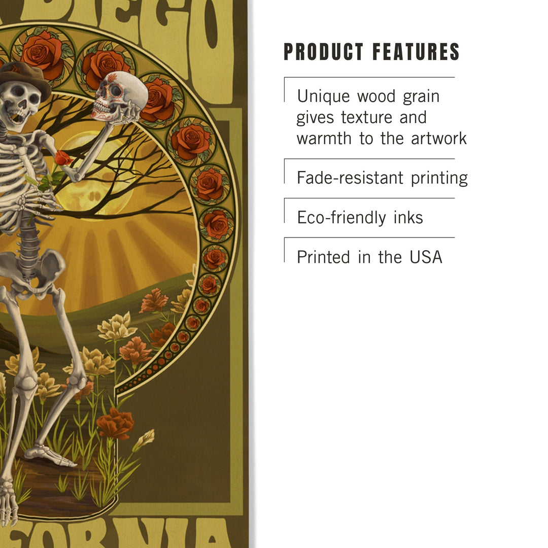 San Diego, California, Day of the Dead, Skeleton Holding Sugar Skull, Lantern Press Artwork, Wood Signs and Postcards Wood Lantern Press 