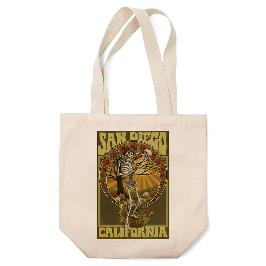San Diego, California, Day of the Dead, Skeleton Holding Sugar Skull, Tote Bag Totes Lantern Press 