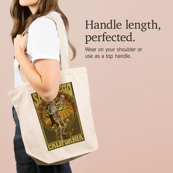 San Diego, California, Day of the Dead, Skeleton Holding Sugar Skull, Tote Bag Totes Lantern Press 