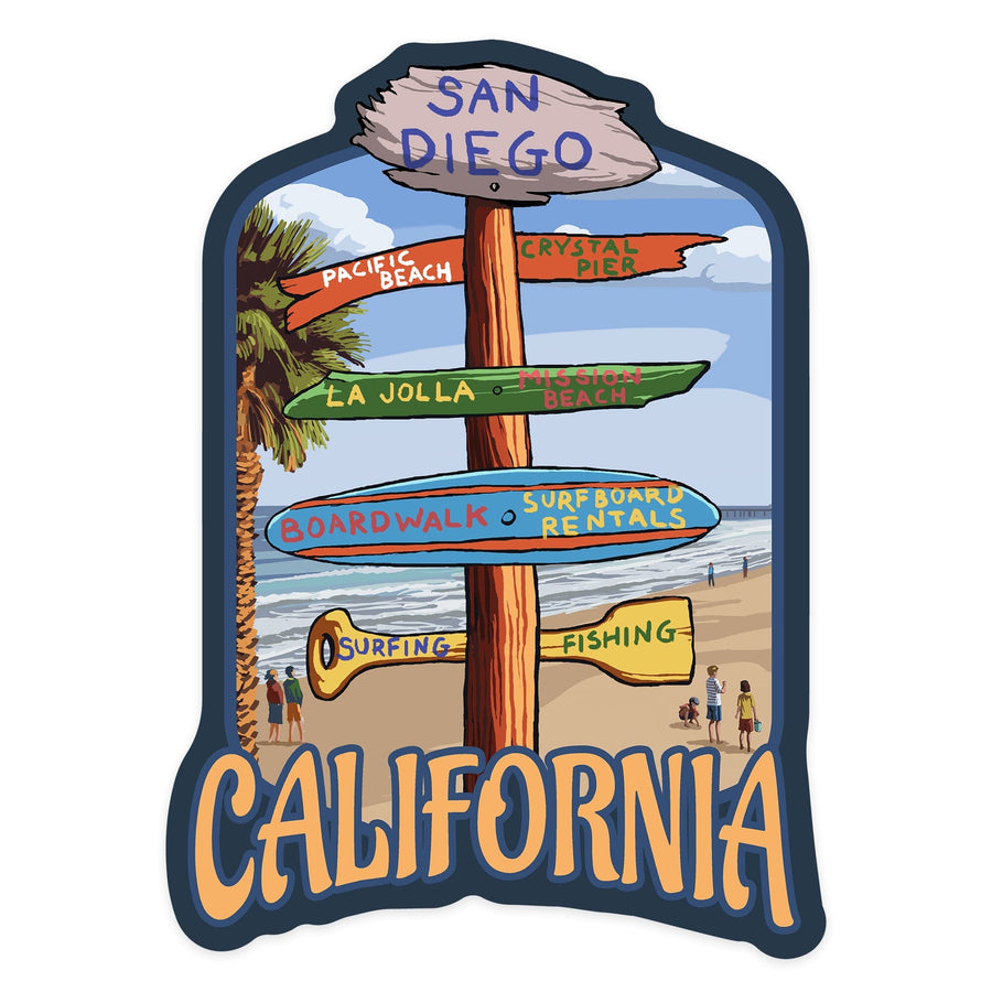 San Diego, California, Destination Sign, Contour, Lantern Press Artwork, Vinyl Sticker Sticker Lantern Press 