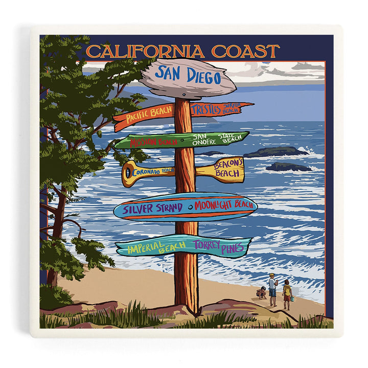 San Diego, California, Destinations Sign, Coasters Coasters Lantern Press 