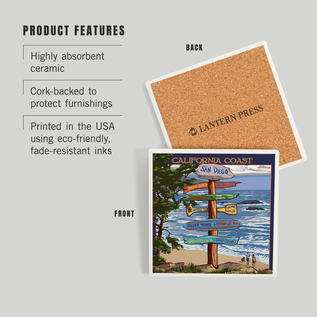 San Diego, California, Destinations Sign, Coasters Coasters Lantern Press 