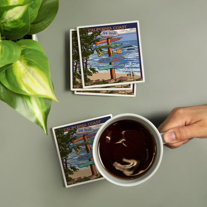 San Diego, California, Destinations Sign, Coasters Coasters Lantern Press 