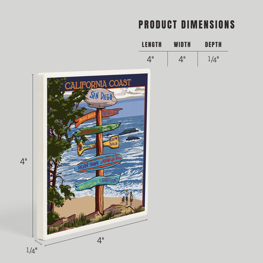 San Diego, California, Destinations Sign, Coasters Coasters Lantern Press 
