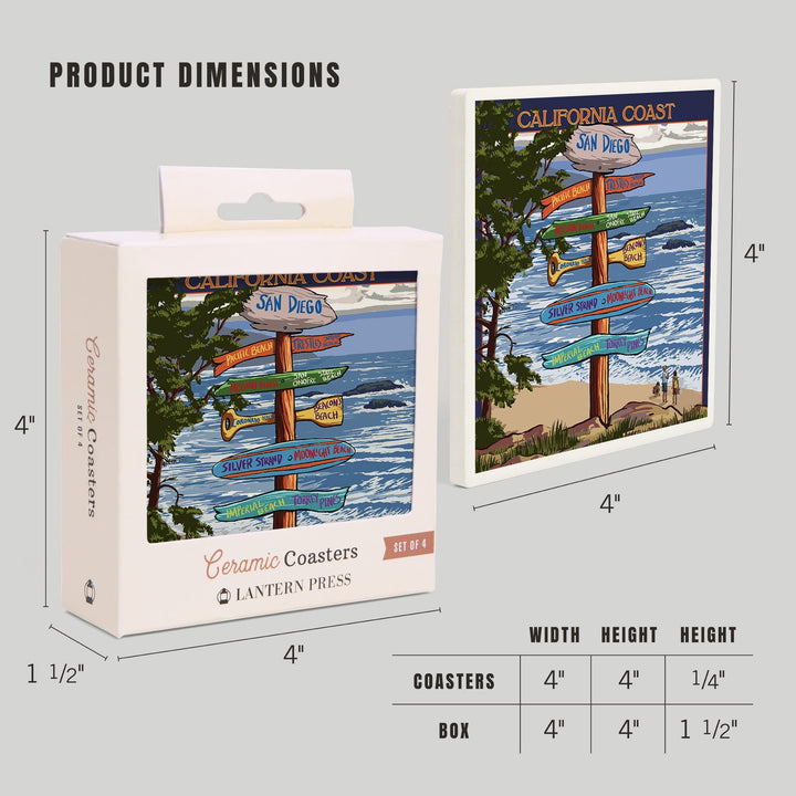San Diego, California, Destinations Sign, Coasters Coasters Lantern Press 