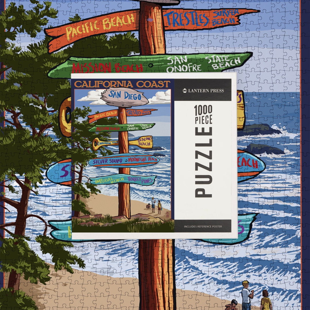 San Diego, California, Destinations Sign, Jigsaw Puzzle Puzzle Lantern Press 