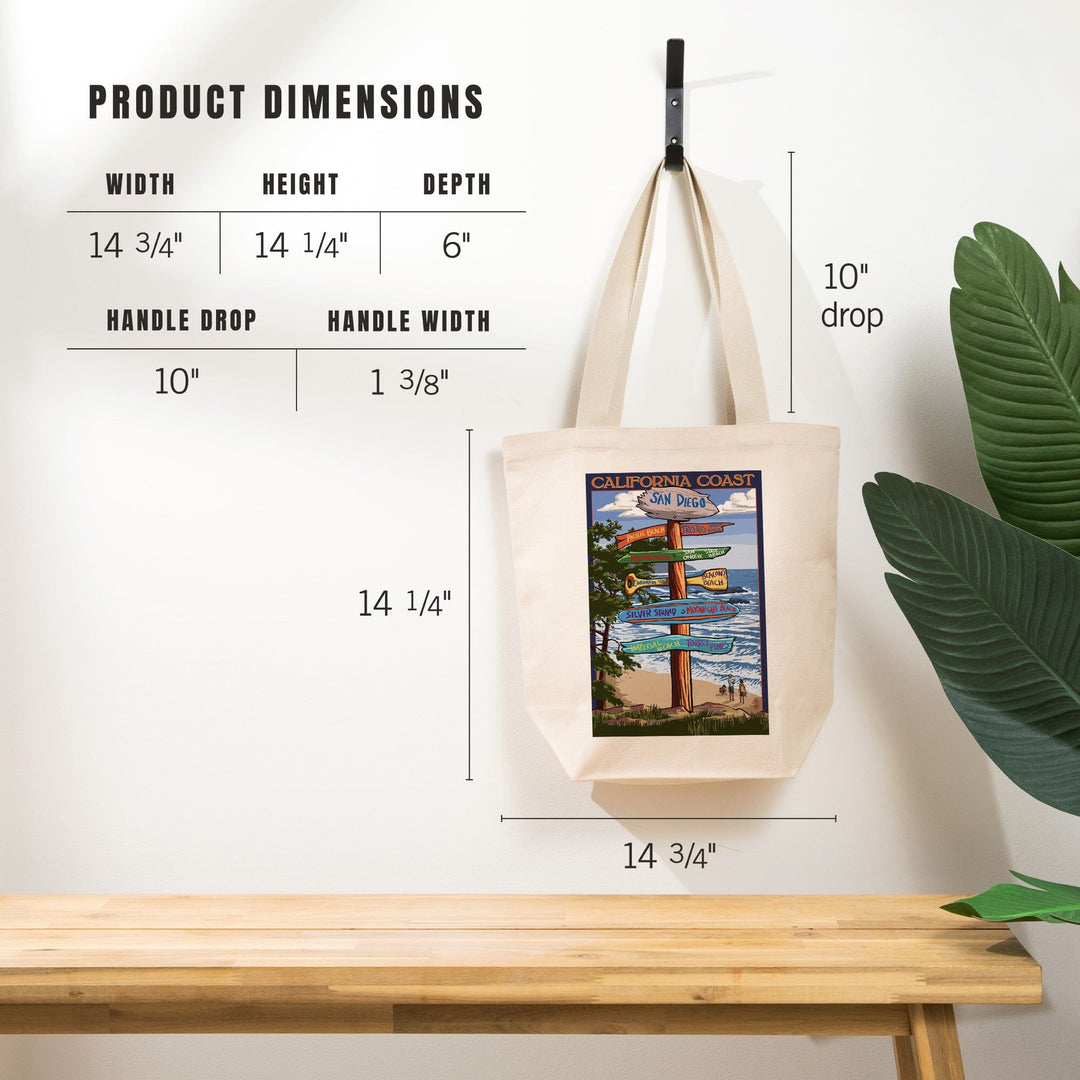 San Diego, California, Destinations Sign, Tote Bag Totes Lantern Press 