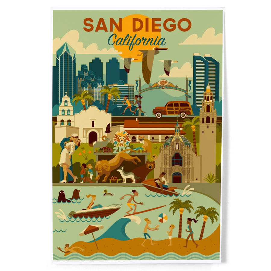San Diego, California, Geometric, Art & Giclee Prints Art Lantern Press 