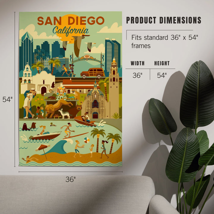 San Diego, California, Geometric, Art & Giclee Prints Art Lantern Press 