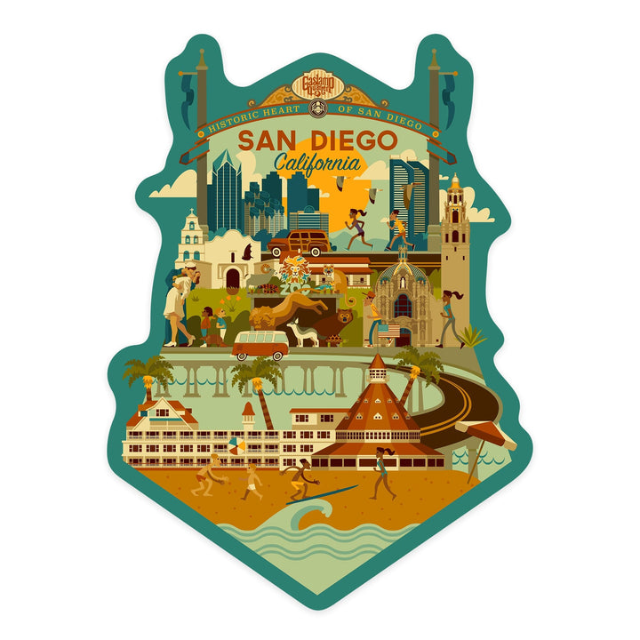 San Diego, California, Geometric, Contour, Vinyl Sticker Sticker Lantern Press 