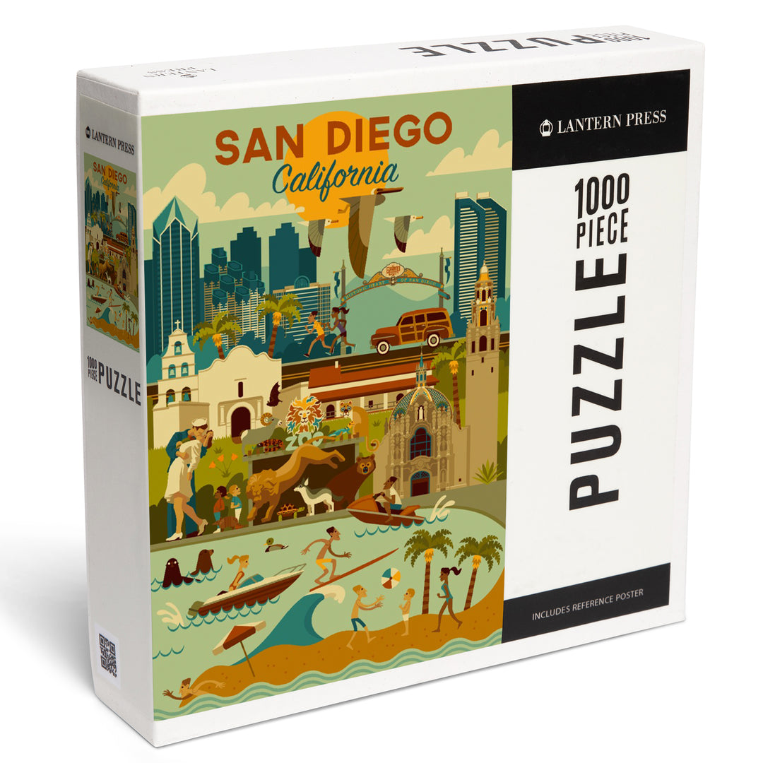 San Diego, California, Geometric, Jigsaw Puzzle Puzzle Lantern Press 