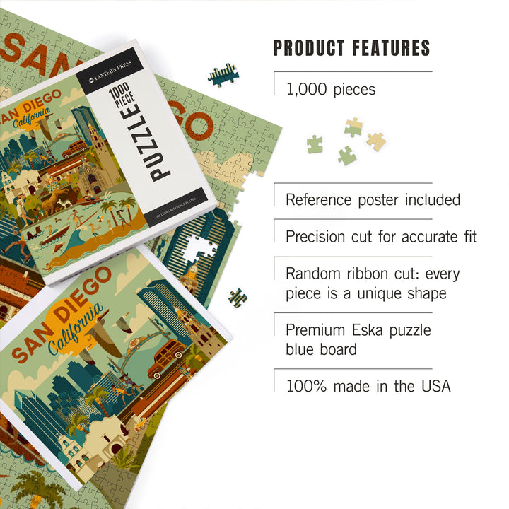 San Diego, California, Geometric, Jigsaw Puzzle Puzzle Lantern Press 
