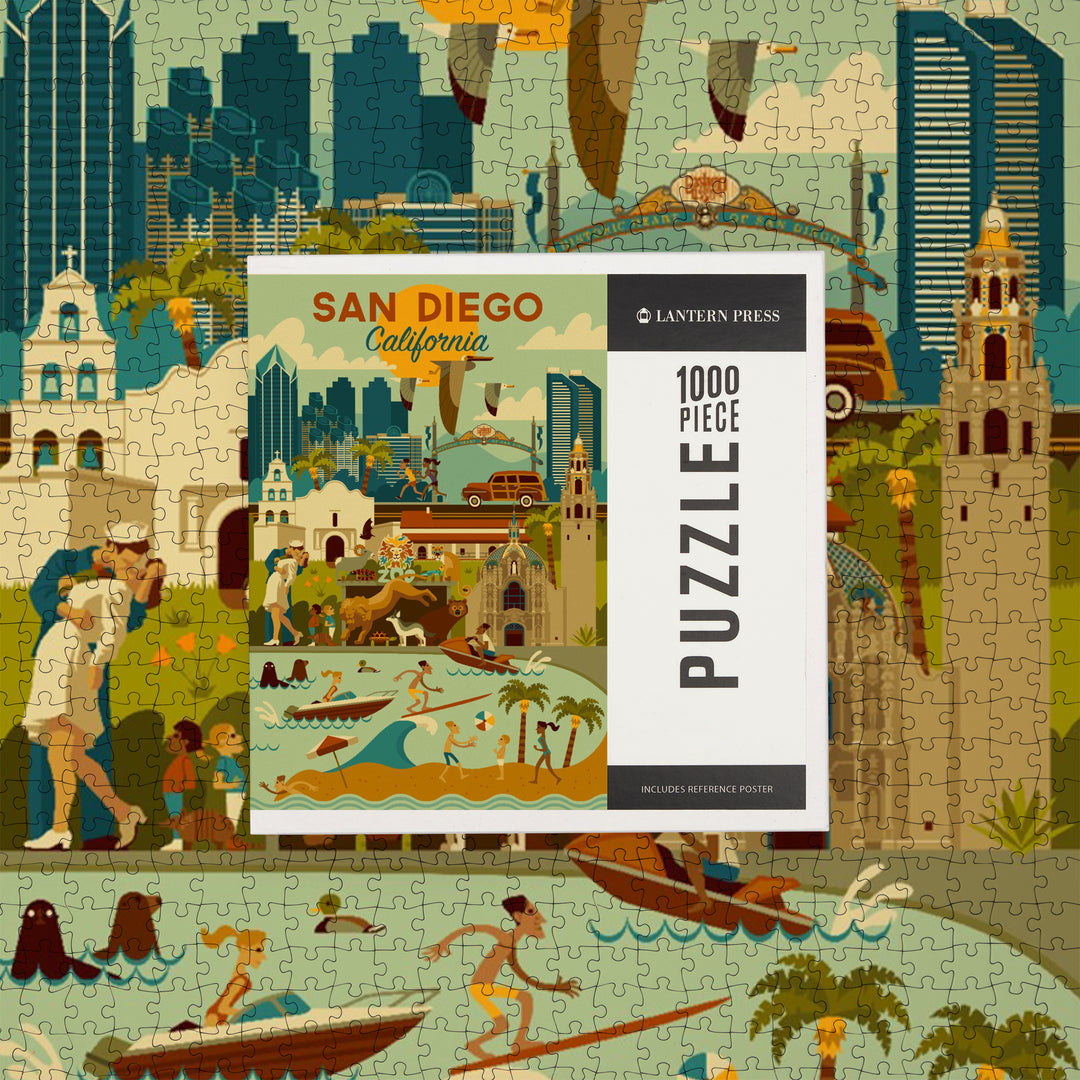 San Diego, California, Geometric, Jigsaw Puzzle Puzzle Lantern Press 