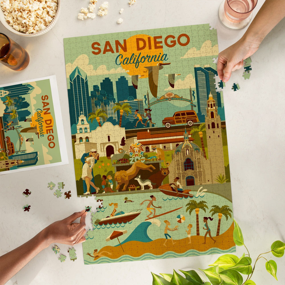 San Diego, California, Geometric, Jigsaw Puzzle Puzzle Lantern Press 