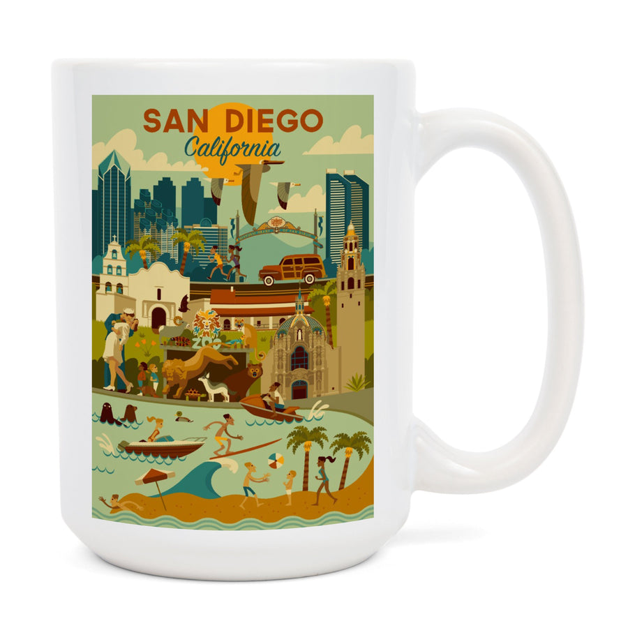 San Diego, California, Geometric, Lantern Press Artwork, Ceramic Mug Mugs Lantern Press 