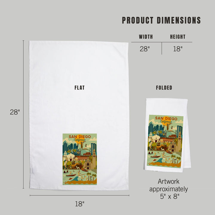 San Diego, California, Geometric, Organic Cotton Kitchen Tea Towels Kitchen Lantern Press 