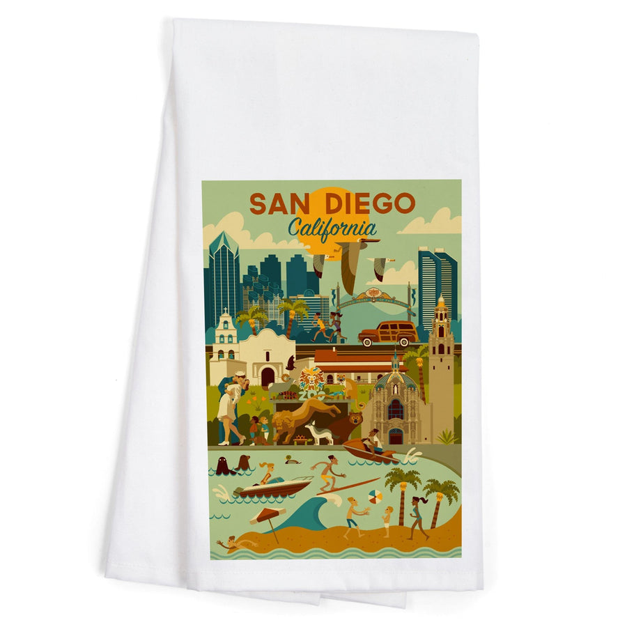 San Diego, California, Geometric, Organic Cotton Kitchen Tea Towels Kitchen Lantern Press 