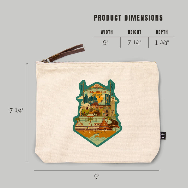 San Diego, California, Geometric,, Organic Cotton Zipper Pouch, Go Bag Go Bag Lantern Press 