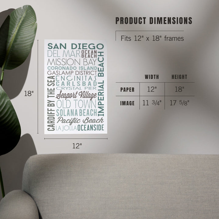 San Diego, California, Green Typography, Art & Giclee Prints Art Lantern Press 