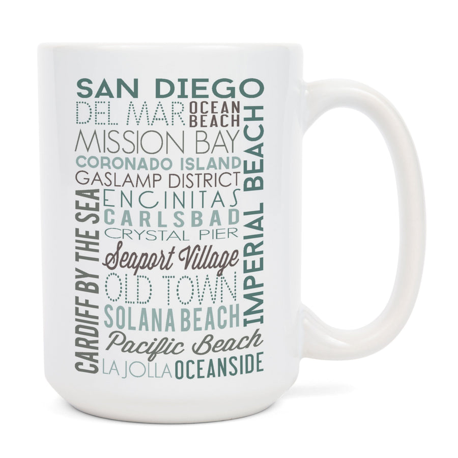 San Diego, California, Green Typography, Lantern Press Artwork, Ceramic Mug Mugs Lantern Press 