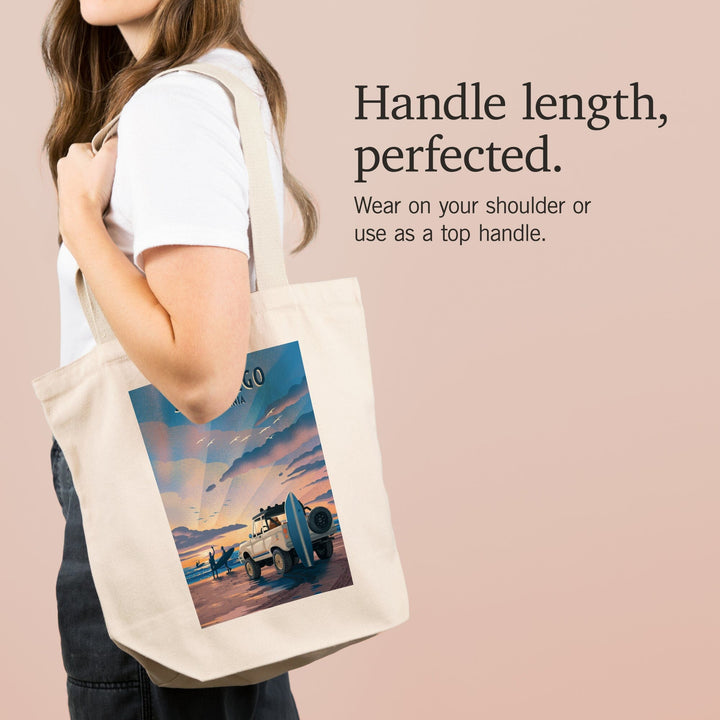 San Diego, California, Lithograph, Surfers on Beach, Tote Bag Totes Lantern Press 