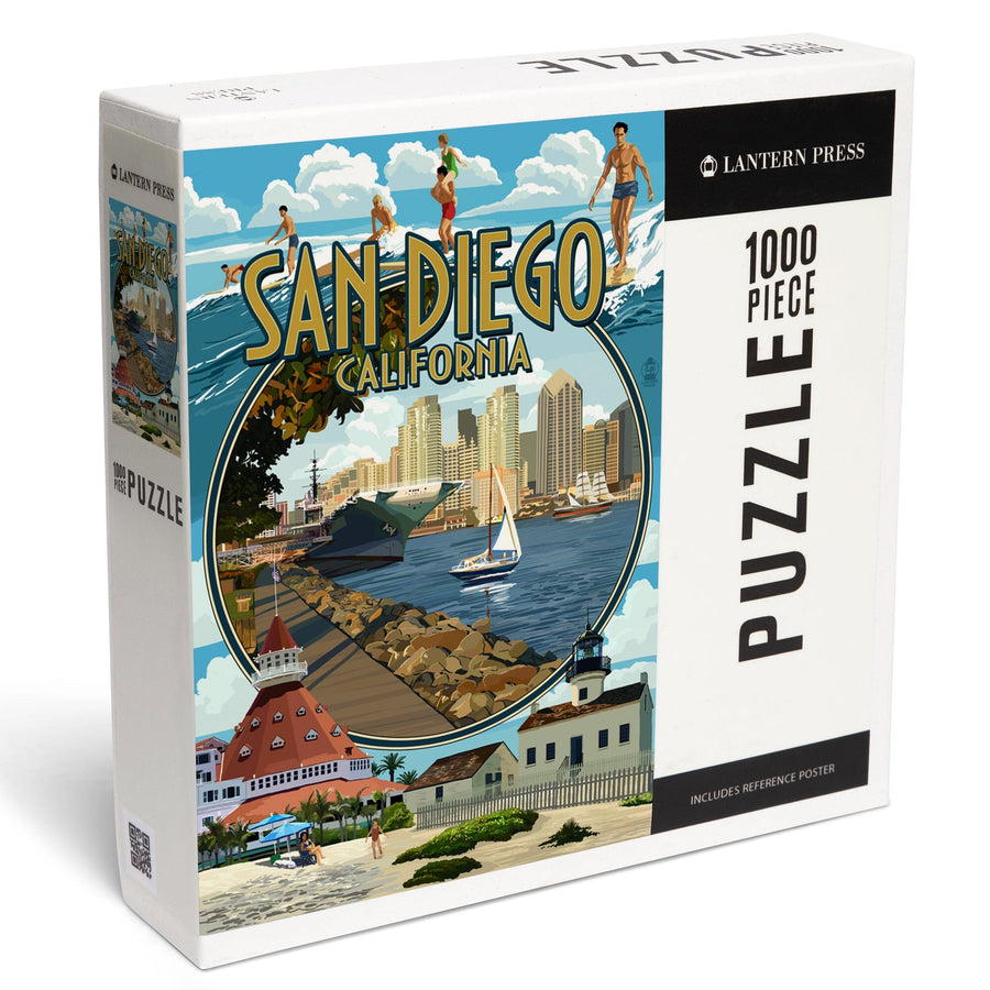 San Diego, California, Montage, Jigsaw Puzzle Puzzle Lantern Press 