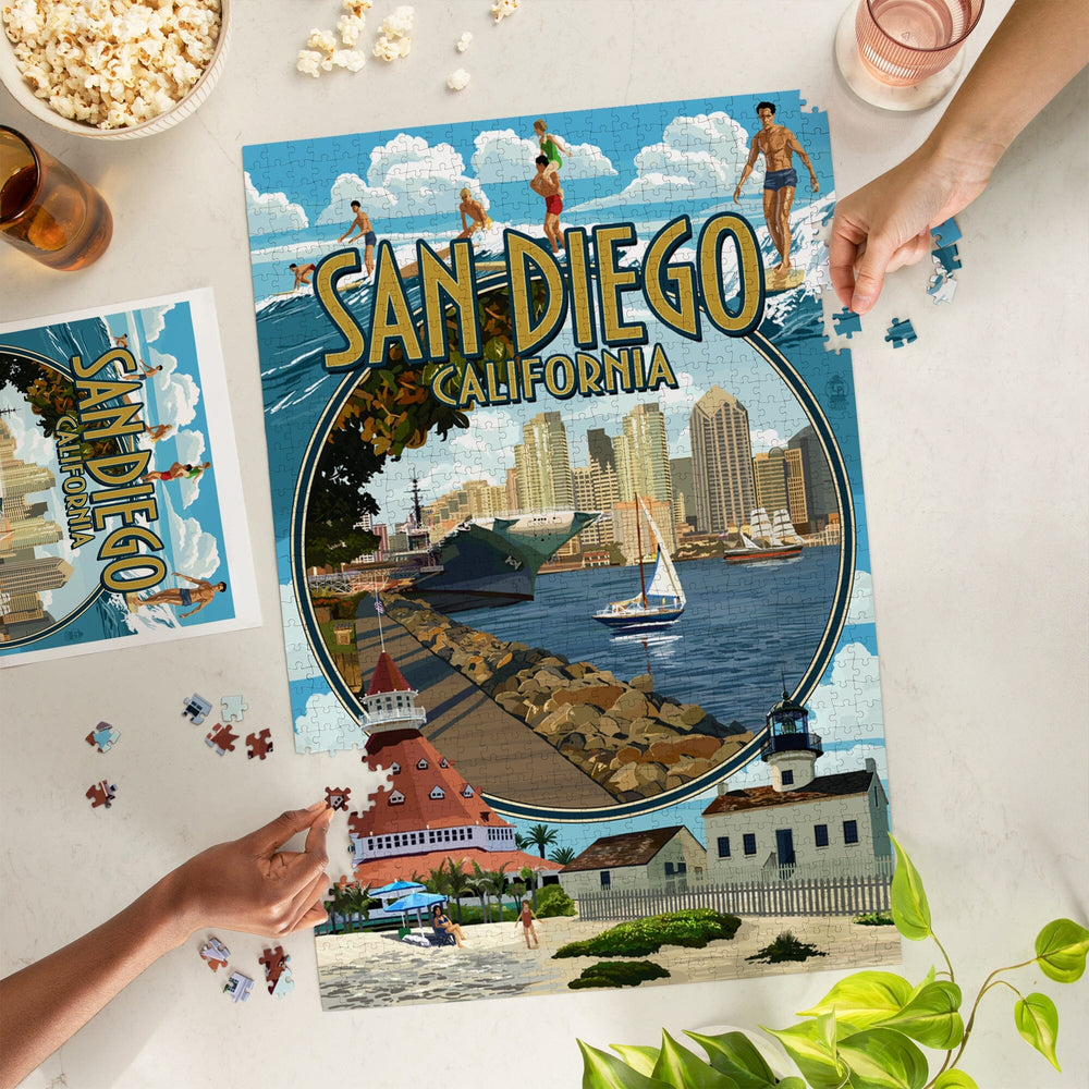 San Diego, California, Montage, Jigsaw Puzzle Puzzle Lantern Press 