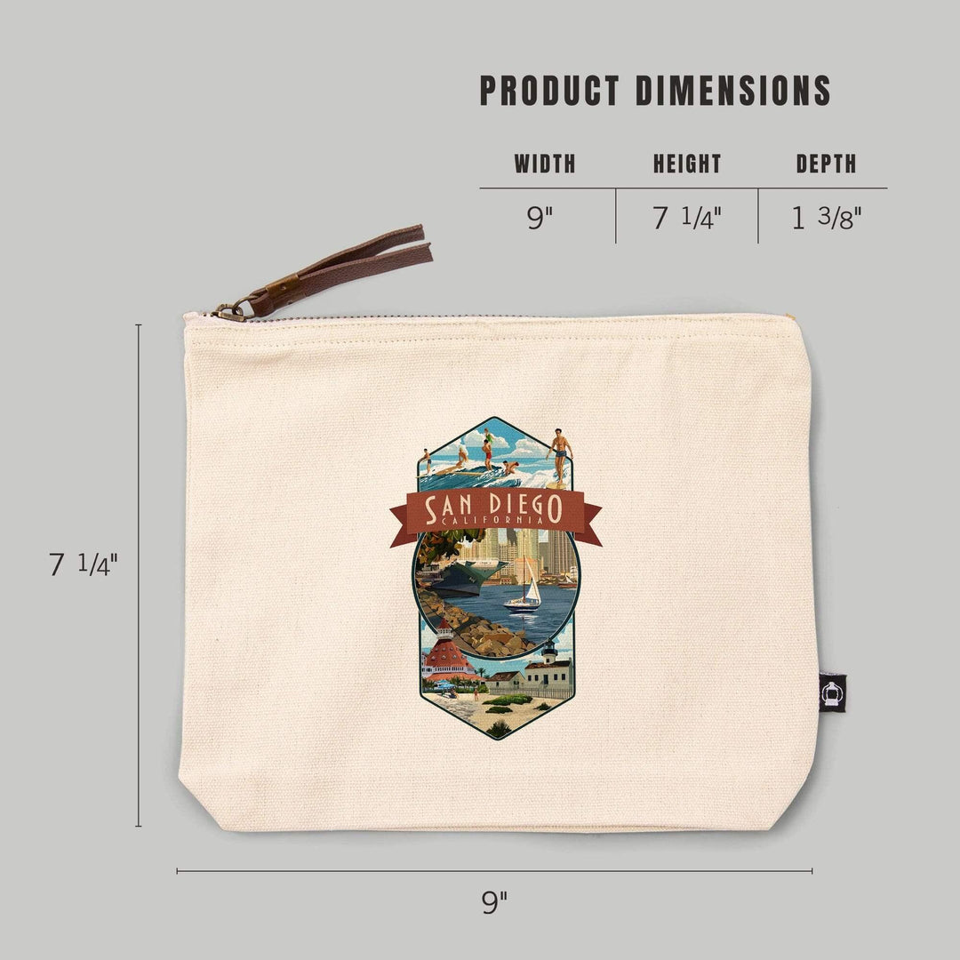 San Diego, California, Montage,, Organic Cotton Zipper Pouch, Go Bag Go Bag Lantern Press 