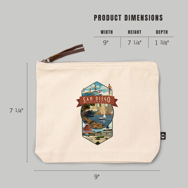 San Diego, California, Montage,, Organic Cotton Zipper Pouch, Go Bag Go Bag Lantern Press 