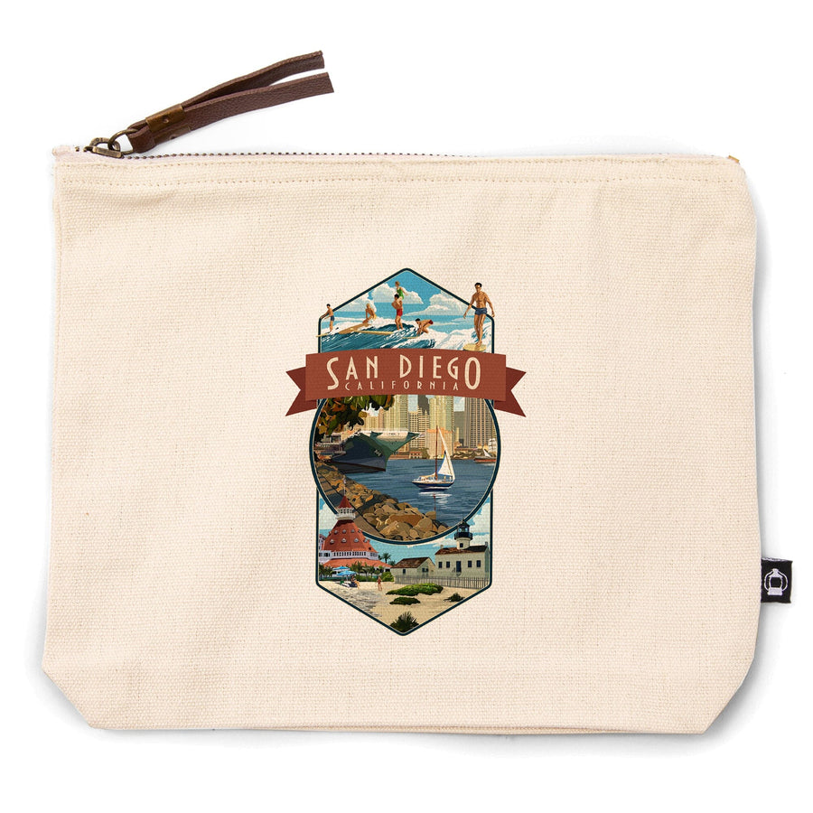 San Diego, California, Montage,, Organic Cotton Zipper Pouch, Go Bag Go Bag Lantern Press 