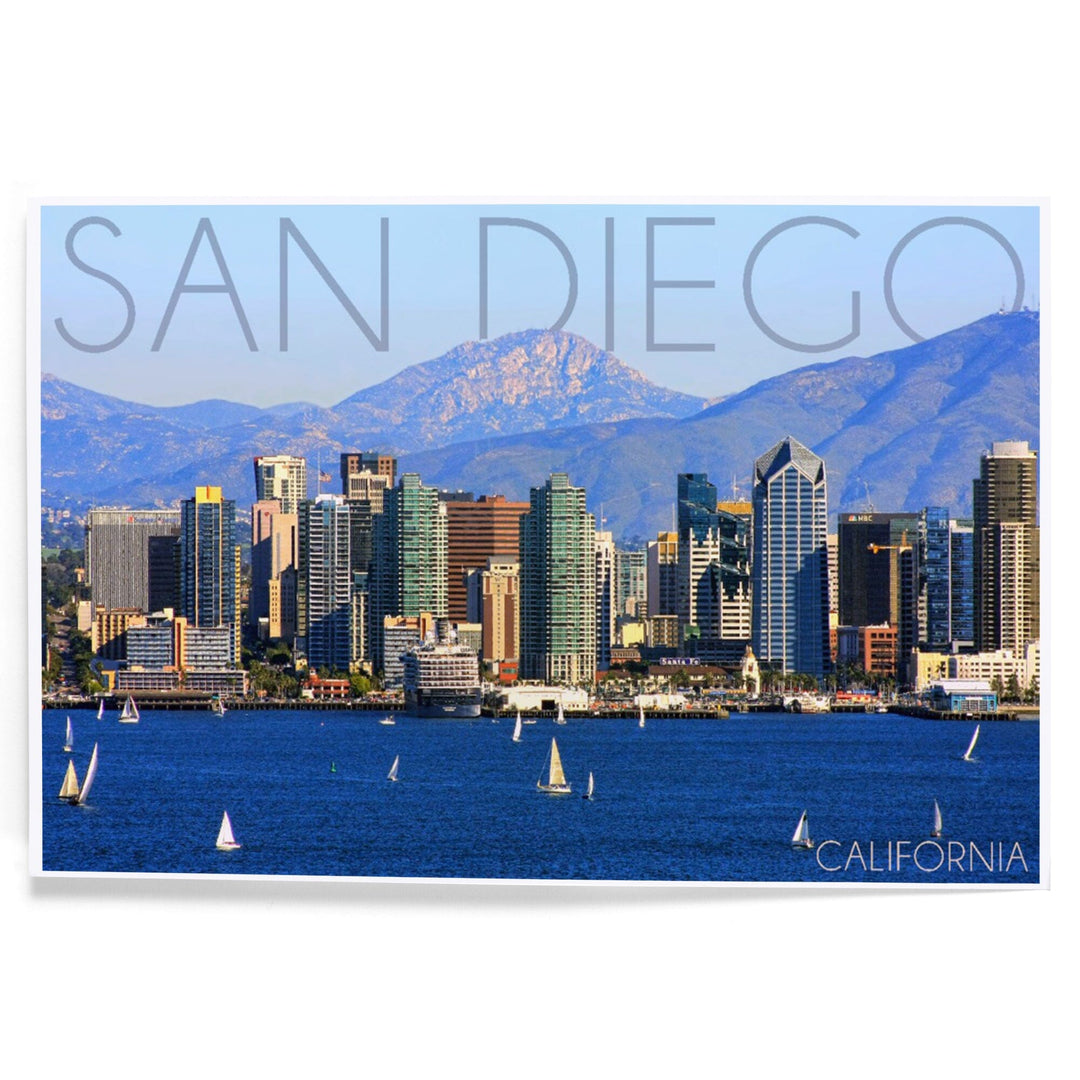 San Diego, California, Mountains and Sailboats, Art & Giclee Prints Art Lantern Press 