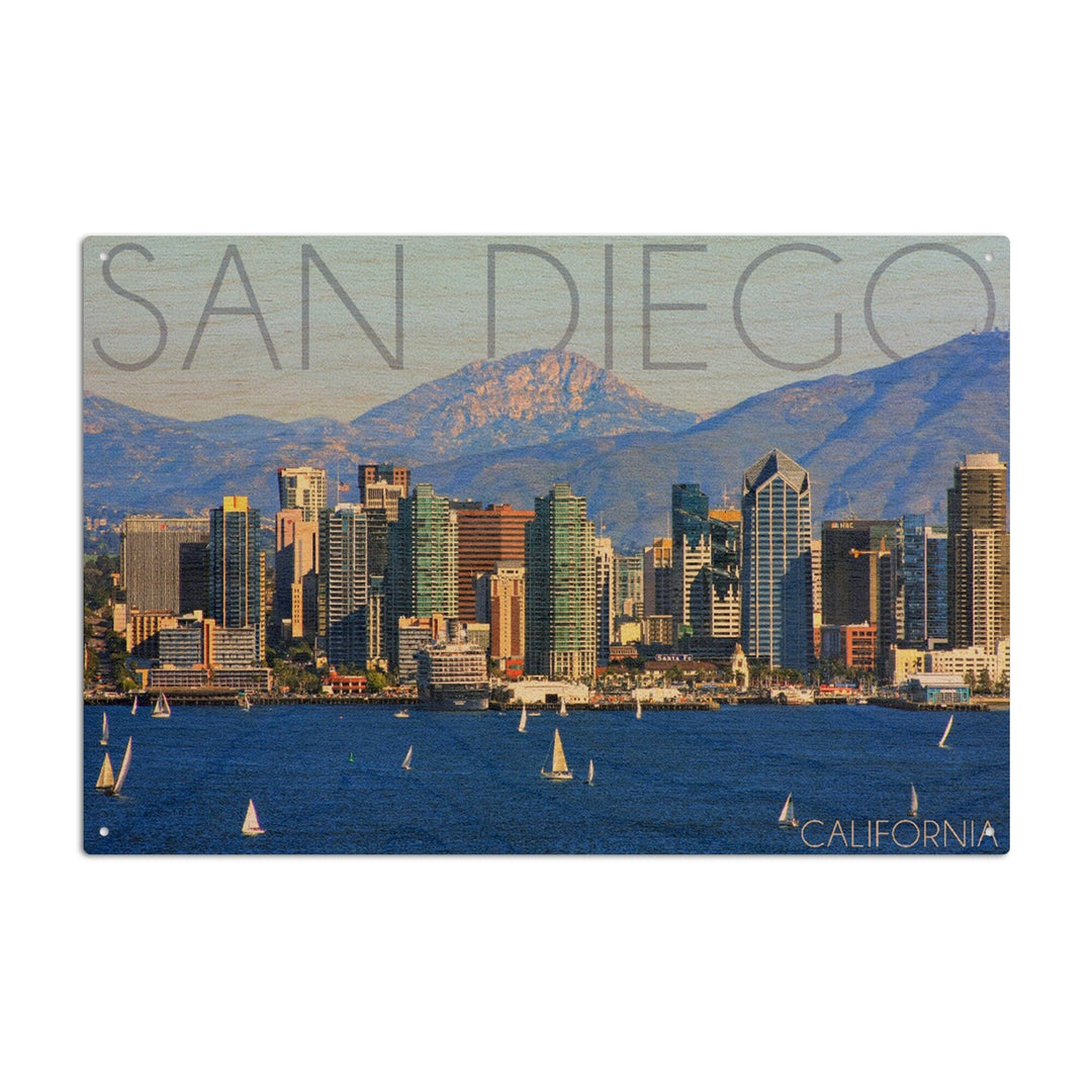 San Diego, California, Mountains & Sailboats, Lantern Press Photography, Wood Signs and Postcards Wood Lantern Press 10 x 15 Wood Sign 