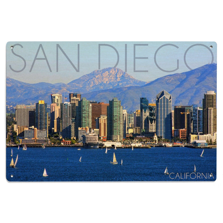 San Diego, California, Mountains & Sailboats, Lantern Press Photography, Wood Signs and Postcards Wood Lantern Press 