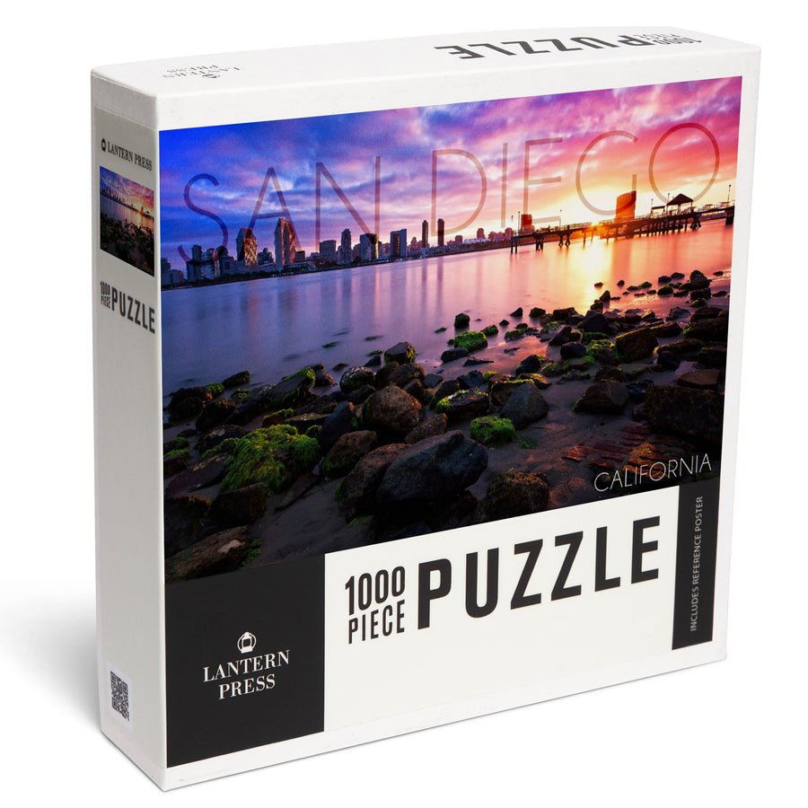San Diego, California, Ocean and Skyline at Sunset, Jigsaw Puzzle Puzzle Lantern Press 