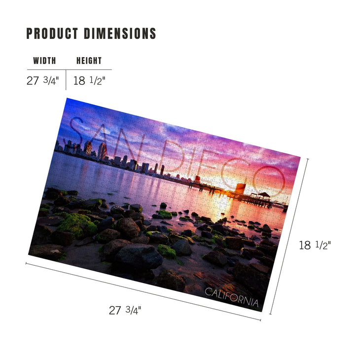San Diego, California, Ocean and Skyline at Sunset, Jigsaw Puzzle Puzzle Lantern Press 