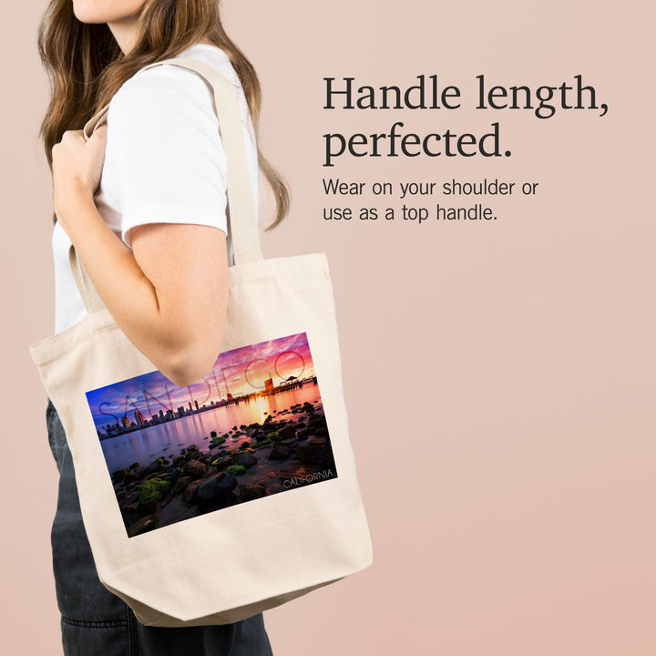 San Diego, California, Ocean and Skyline at Sunset, Tote Bag Totes Lantern Press 